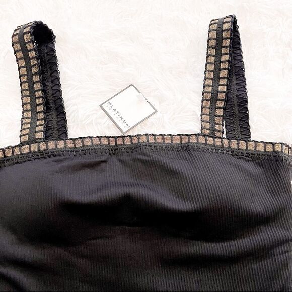 Platinum Swimwear Black Square Neck One Piece Swimsuit with Gold Trim SZ S BNWT - Picture 9 of 14